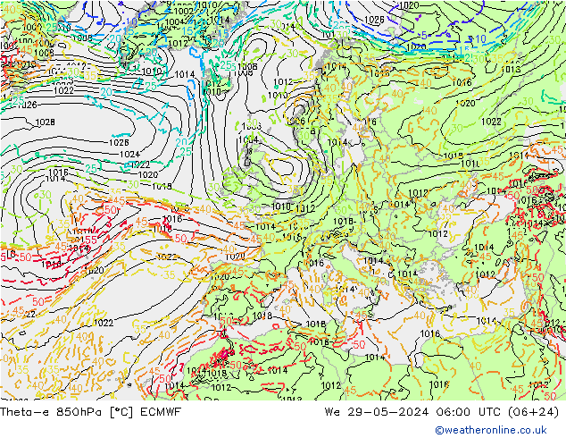 Theta-e 850hPa ECMWF Çar 29.05.2024 06 UTC