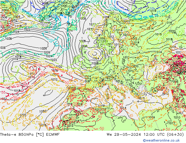 Theta-e 850hPa ECMWF We 29.05.2024 12 UTC