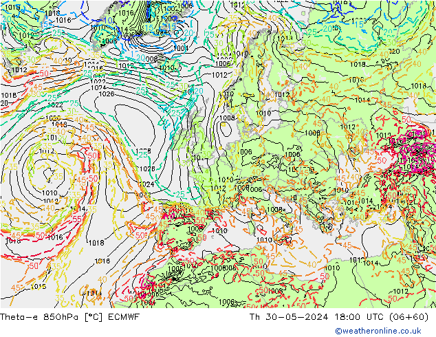 Theta-e 850hPa ECMWF Th 30.05.2024 18 UTC