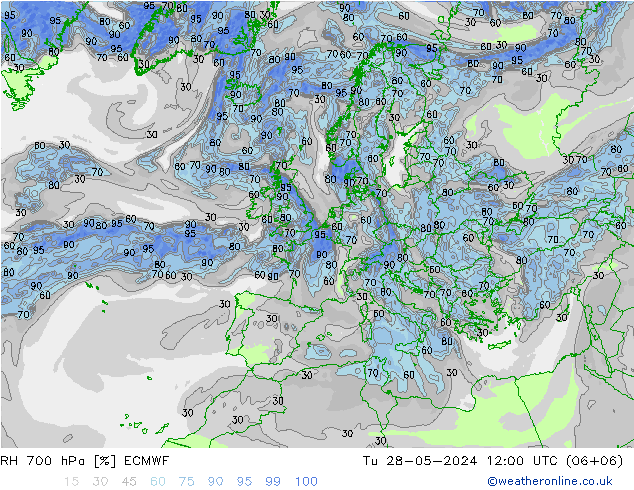 RH 700 hPa ECMWF Tu 28.05.2024 12 UTC