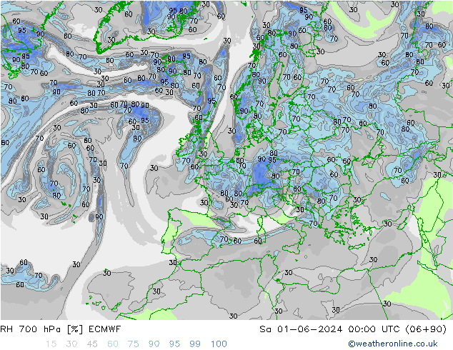 Humidité rel. 700 hPa ECMWF sam 01.06.2024 00 UTC