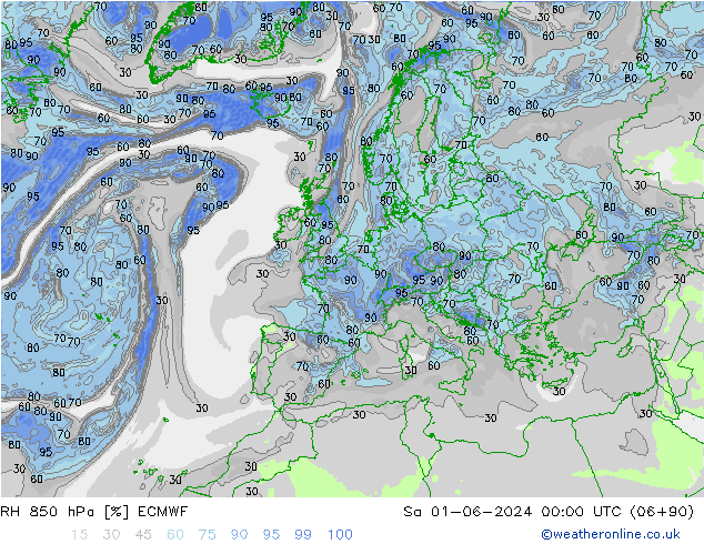 RH 850 hPa ECMWF Sa 01.06.2024 00 UTC