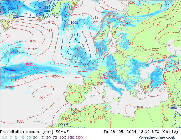 Precipitation accum. ECMWF mar 28.05.2024 18 UTC