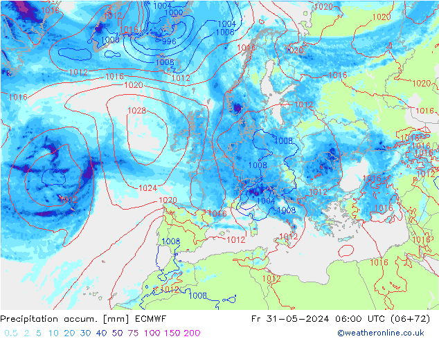 Precipitation accum. ECMWF Fr 31.05.2024 06 UTC