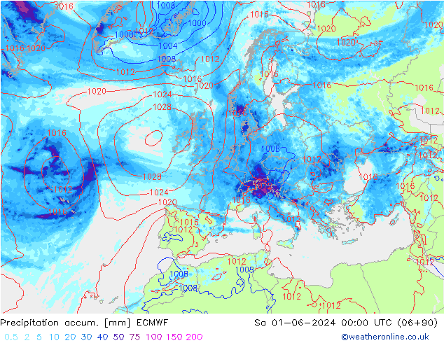 Precipitation accum. ECMWF Sa 01.06.2024 00 UTC