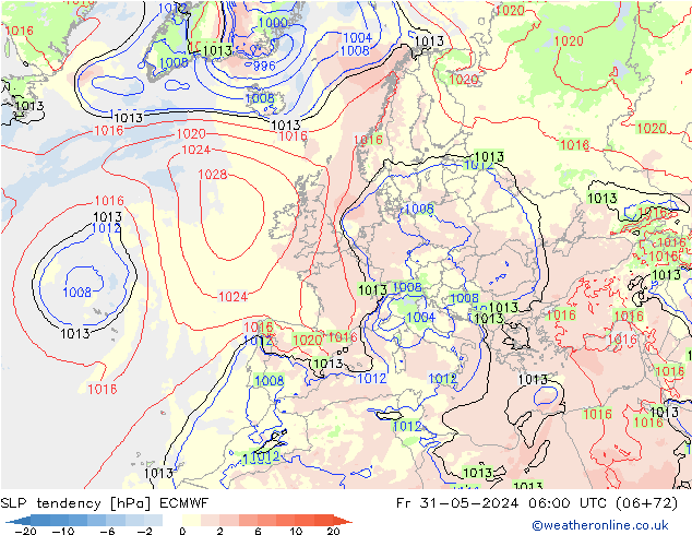 SLP tendency ECMWF Fr 31.05.2024 06 UTC