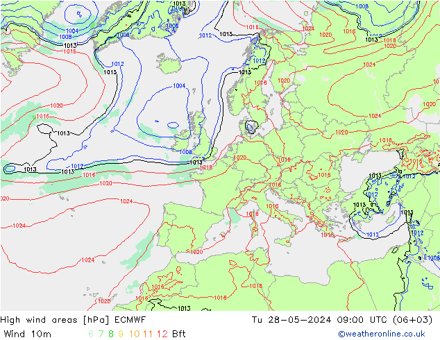 yüksek rüzgarlı alanlar ECMWF Sa 28.05.2024 09 UTC