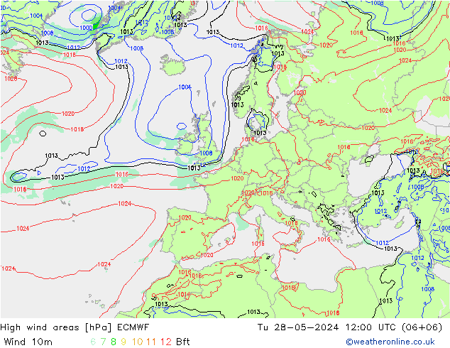 High wind areas ECMWF 星期二 28.05.2024 12 UTC
