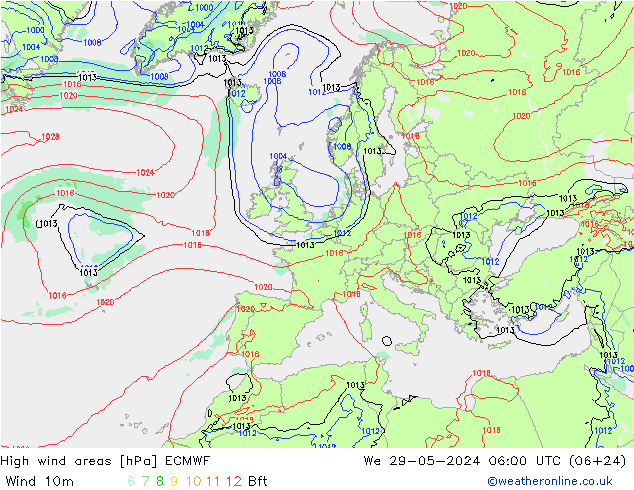 High wind areas ECMWF mié 29.05.2024 06 UTC