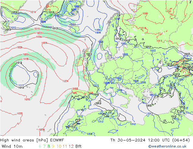 High wind areas ECMWF Th 30.05.2024 12 UTC