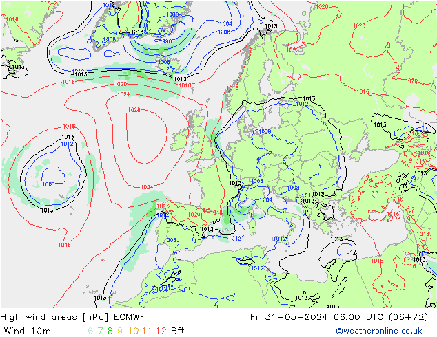 High wind areas ECMWF Fr 31.05.2024 06 UTC