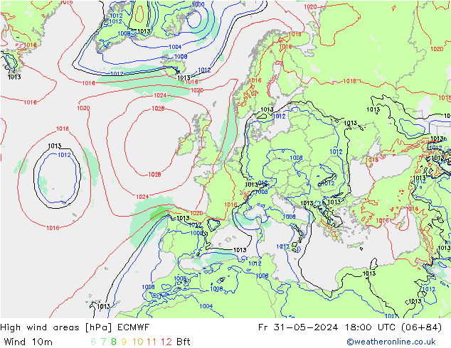 High wind areas ECMWF Fr 31.05.2024 18 UTC