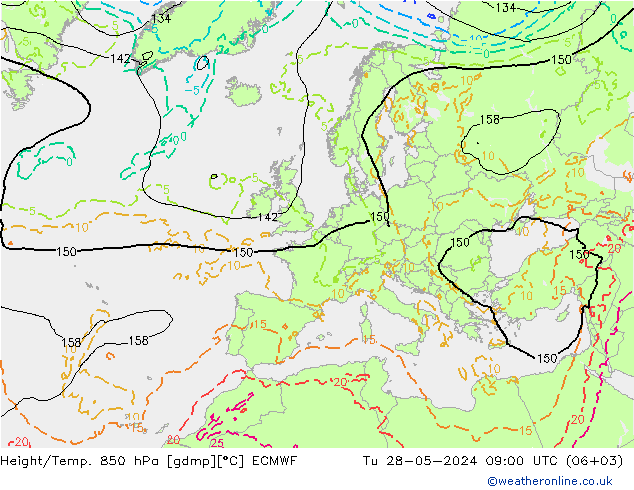 Height/Temp. 850 hPa ECMWF Di 28.05.2024 09 UTC