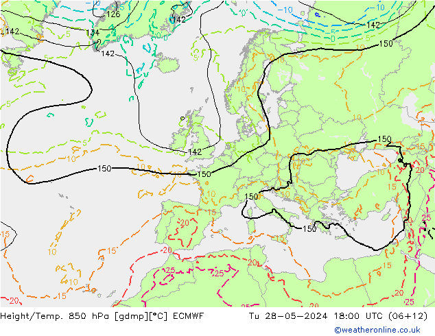 Géop./Temp. 850 hPa ECMWF mar 28.05.2024 18 UTC