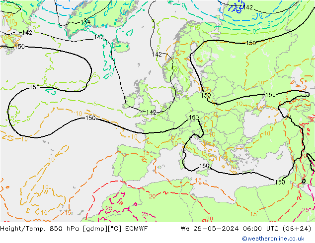 Z500/Rain (+SLP)/Z850 ECMWF 星期三 29.05.2024 06 UTC