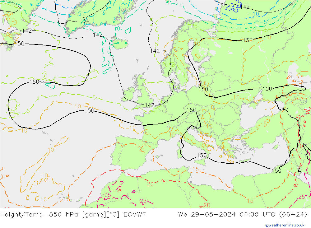 Height/Temp. 850 hPa ECMWF We 29.05.2024 06 UTC