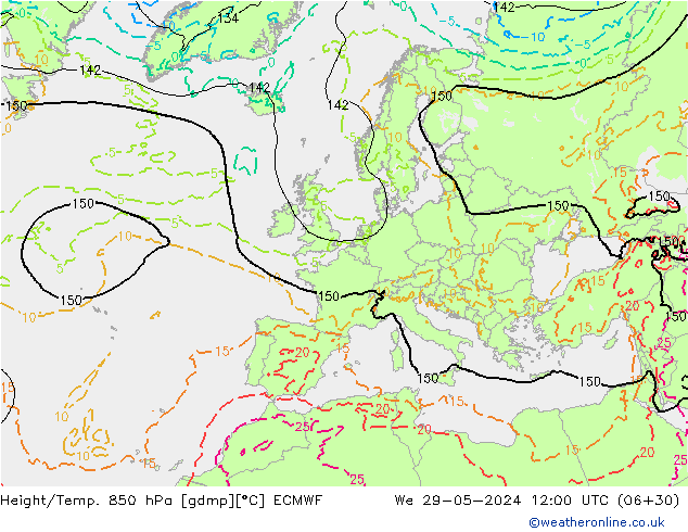 Z500/Rain (+SLP)/Z850 ECMWF śro. 29.05.2024 12 UTC