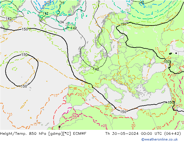 Z500/Rain (+SLP)/Z850 ECMWF jue 30.05.2024 00 UTC