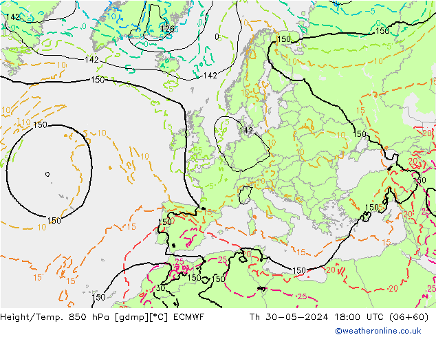 Z500/Rain (+SLP)/Z850 ECMWF Čt 30.05.2024 18 UTC