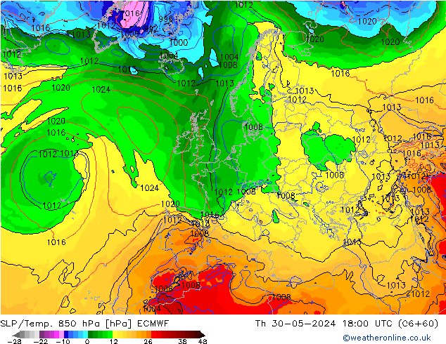 SLP/Temp. 850 hPa ECMWF  30.05.2024 18 UTC