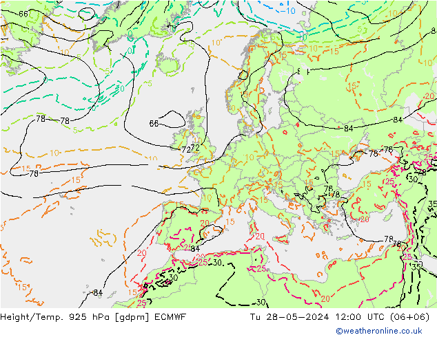 Height/Temp. 925 hPa ECMWF 星期二 28.05.2024 12 UTC