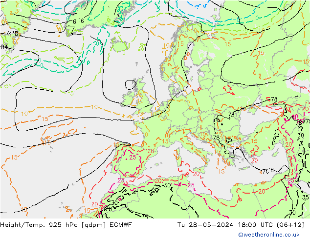 Height/Temp. 925 hPa ECMWF Ter 28.05.2024 18 UTC