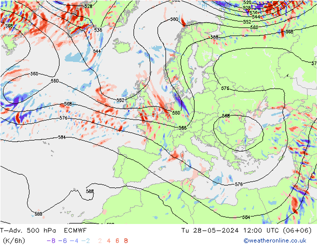 T-Adv. 500 hPa ECMWF Ter 28.05.2024 12 UTC