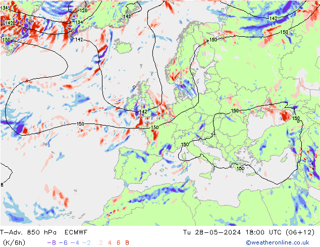 T-Adv. 850 hPa ECMWF Tu 28.05.2024 18 UTC