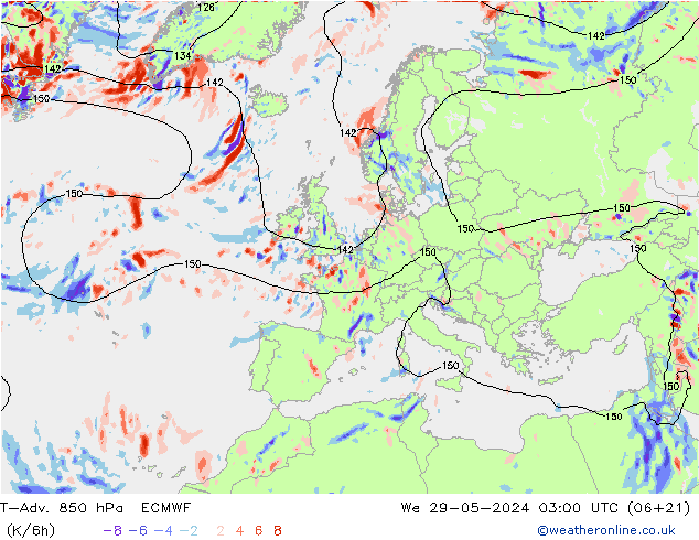 T-Adv. 850 hPa ECMWF mié 29.05.2024 03 UTC