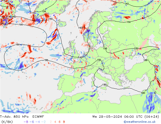 T-Adv. 850 hPa ECMWF 星期三 29.05.2024 06 UTC