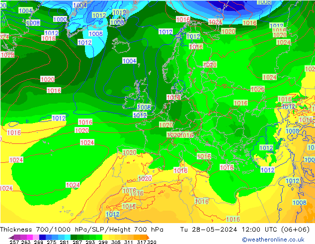 Thck 700-1000 hPa ECMWF 星期二 28.05.2024 12 UTC