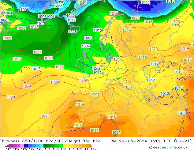 Thck 850-1000 hPa ECMWF  29.05.2024 03 UTC