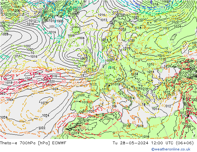 Theta-e 700гПа ECMWF вт 28.05.2024 12 UTC