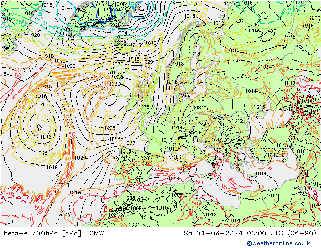 Theta-e 700hPa ECMWF Sa 01.06.2024 00 UTC