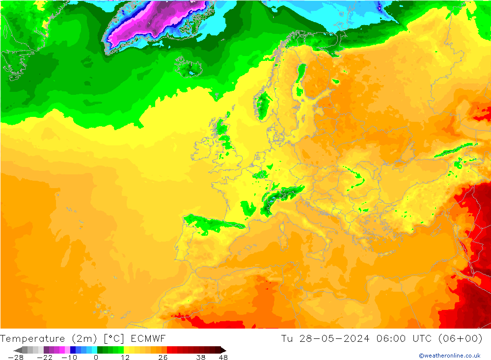 Temperaturkarte (2m) ECMWF Di 28.05.2024 06 UTC