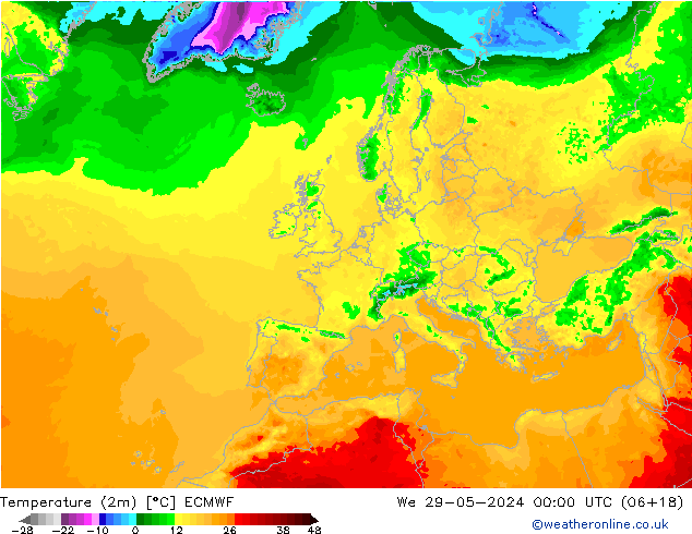 Sıcaklık Haritası (2m) ECMWF Çar 29.05.2024 00 UTC