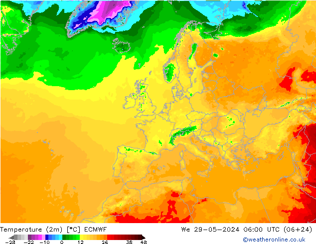 mapa temperatury (2m) ECMWF śro. 29.05.2024 06 UTC