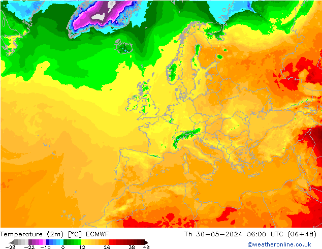 Sıcaklık Haritası (2m) ECMWF Per 30.05.2024 06 UTC