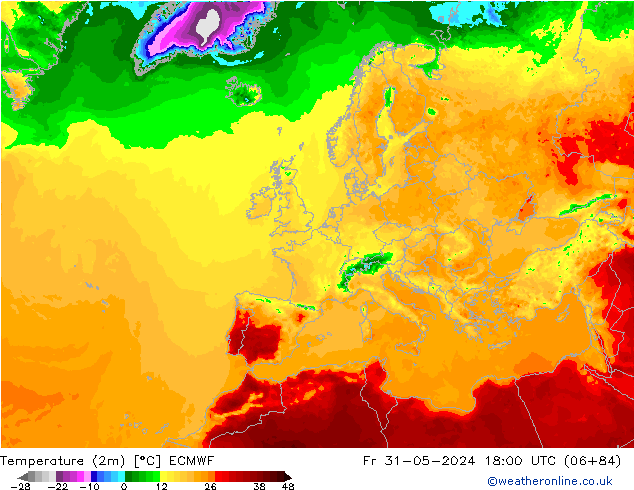 Temperature (2m) ECMWF Fr 31.05.2024 18 UTC