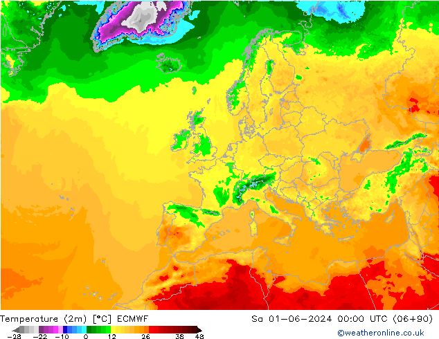 Temperatura (2m) ECMWF sab 01.06.2024 00 UTC