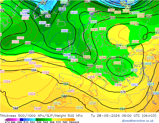 Dikte 500-1000hPa ECMWF di 28.05.2024 09 UTC