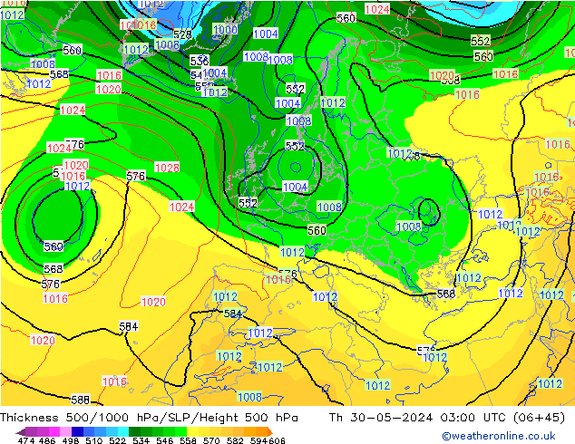 Dikte 500-1000hPa ECMWF do 30.05.2024 03 UTC