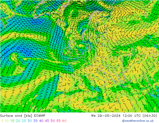 Viento 10 m ECMWF mié 29.05.2024 12 UTC