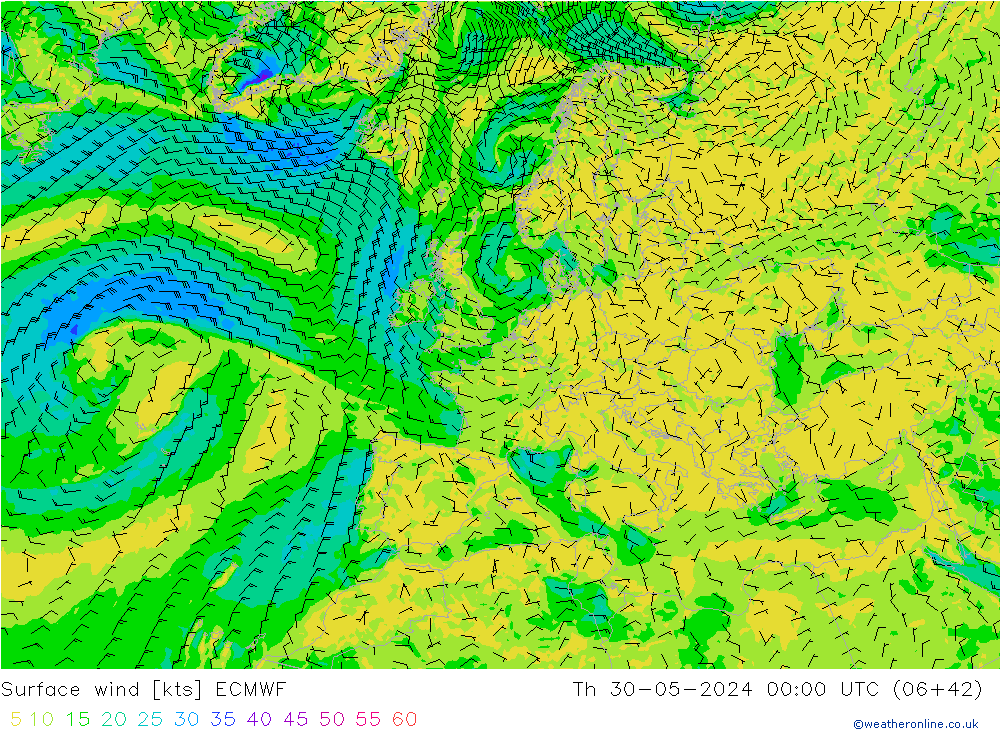 Surface wind ECMWF Th 30.05.2024 00 UTC