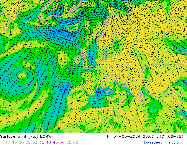 Vento 10 m ECMWF Sex 31.05.2024 06 UTC