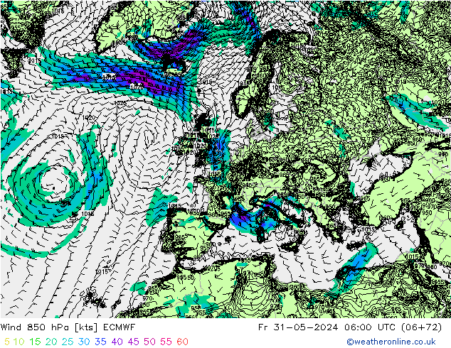 Viento 850 hPa ECMWF vie 31.05.2024 06 UTC