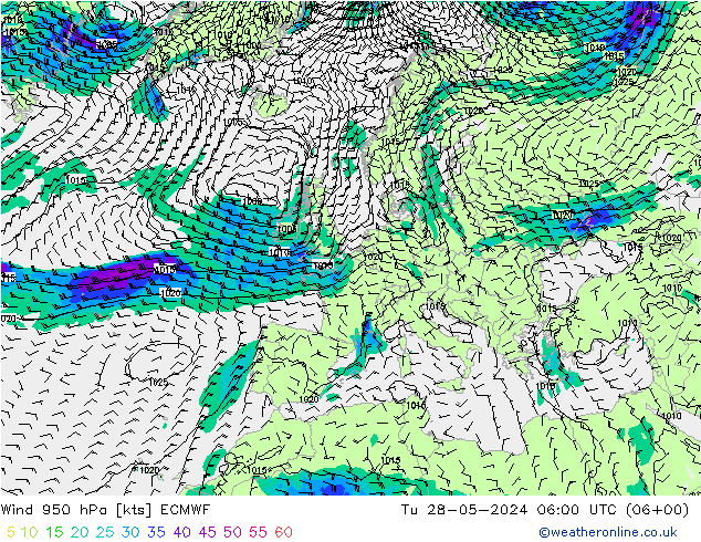 Rüzgar 950 hPa ECMWF Sa 28.05.2024 06 UTC