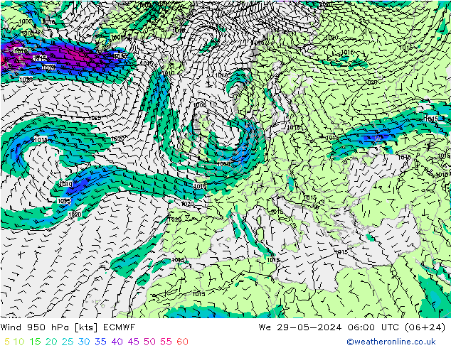 Wind 950 hPa ECMWF We 29.05.2024 06 UTC