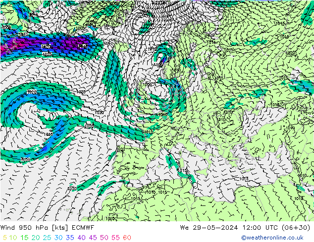 ветер 950 гПа ECMWF ср 29.05.2024 12 UTC