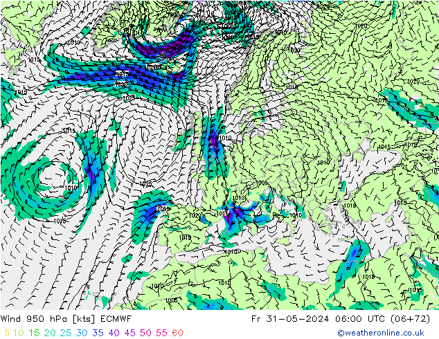 Wind 950 hPa ECMWF Pá 31.05.2024 06 UTC